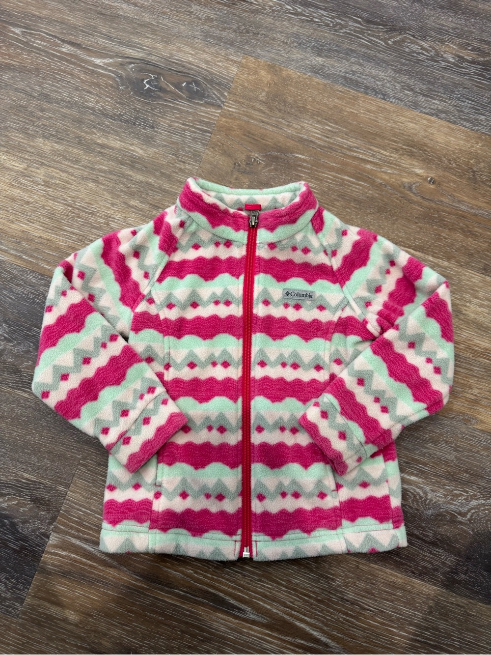 Columbia Pink and Mint Chevron Kids' Fleece Jacket